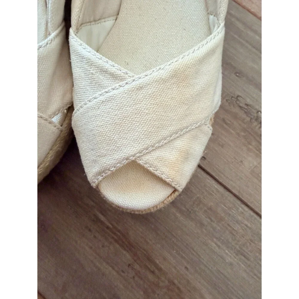 Tory Burch Canvas Jute Peep Toe Wedge Espadrilles Cream Size 8.5 M  Classic